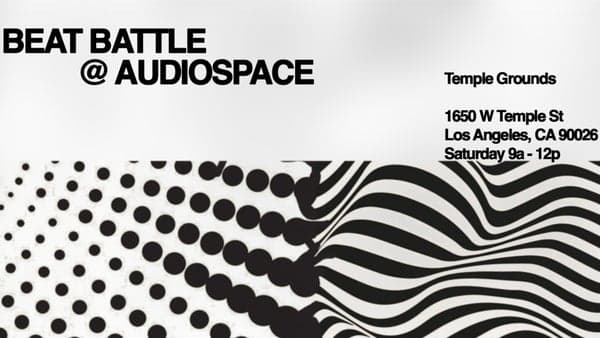 Beat Battle at Audiospace flyer with Temple Grounds address and first-Saturday 9 AM–12 PM schedule